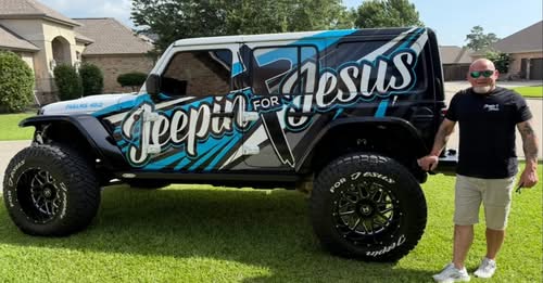 Jeepin for Jesus wrapped Jeep